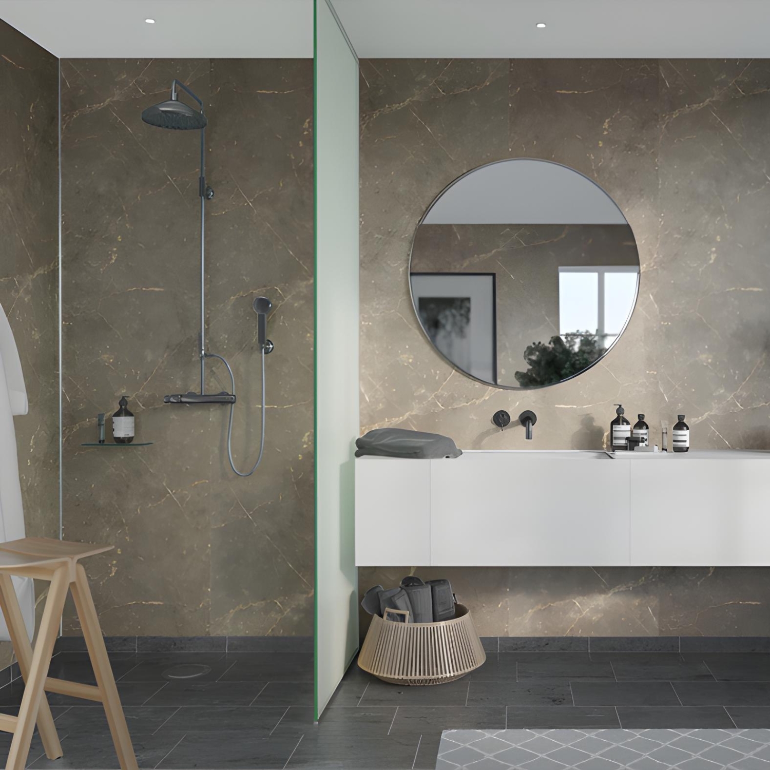 Olive Maroon Bathroom