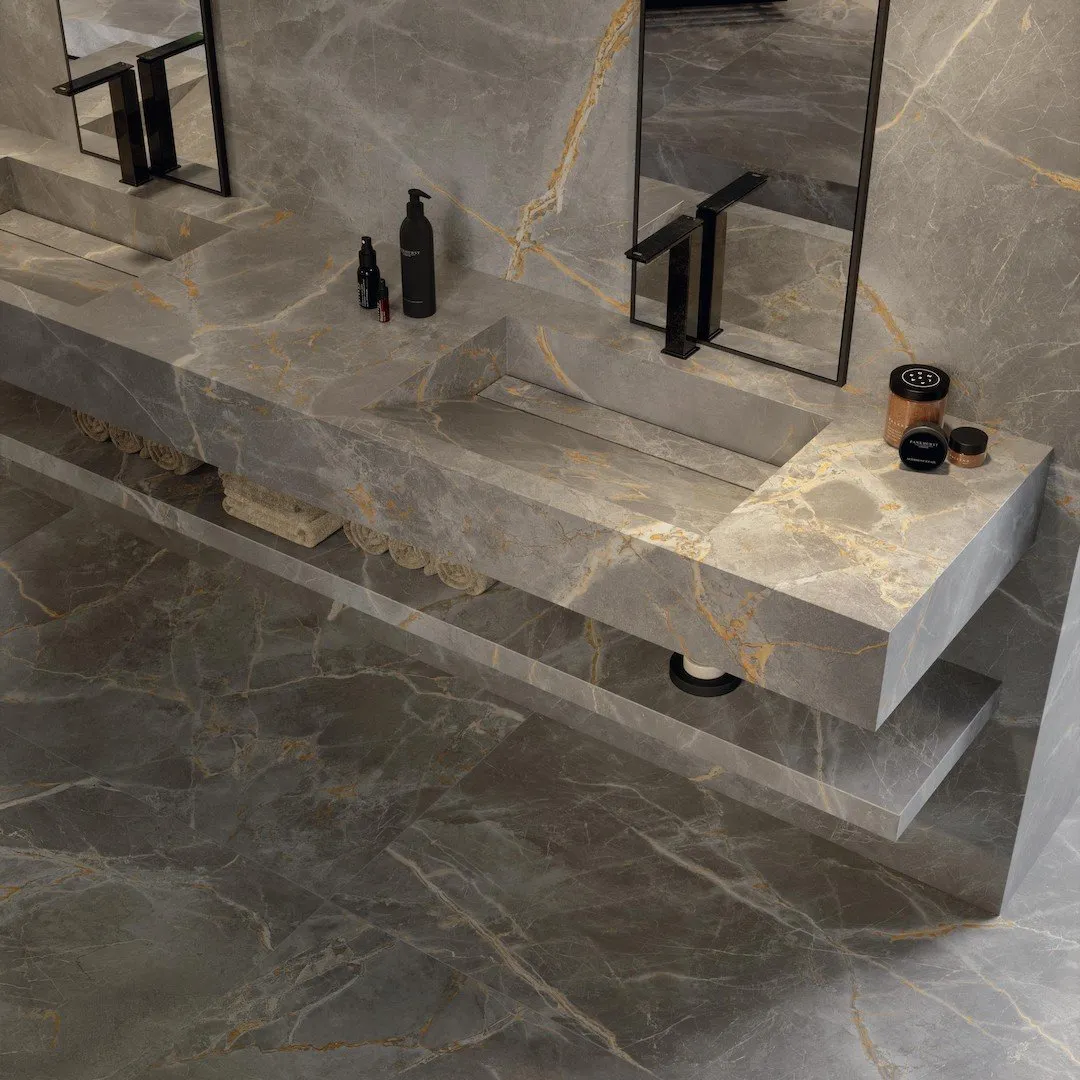 Built-in Undermount Double Custom-Made Sink total solution as vanity comes with waterfalls