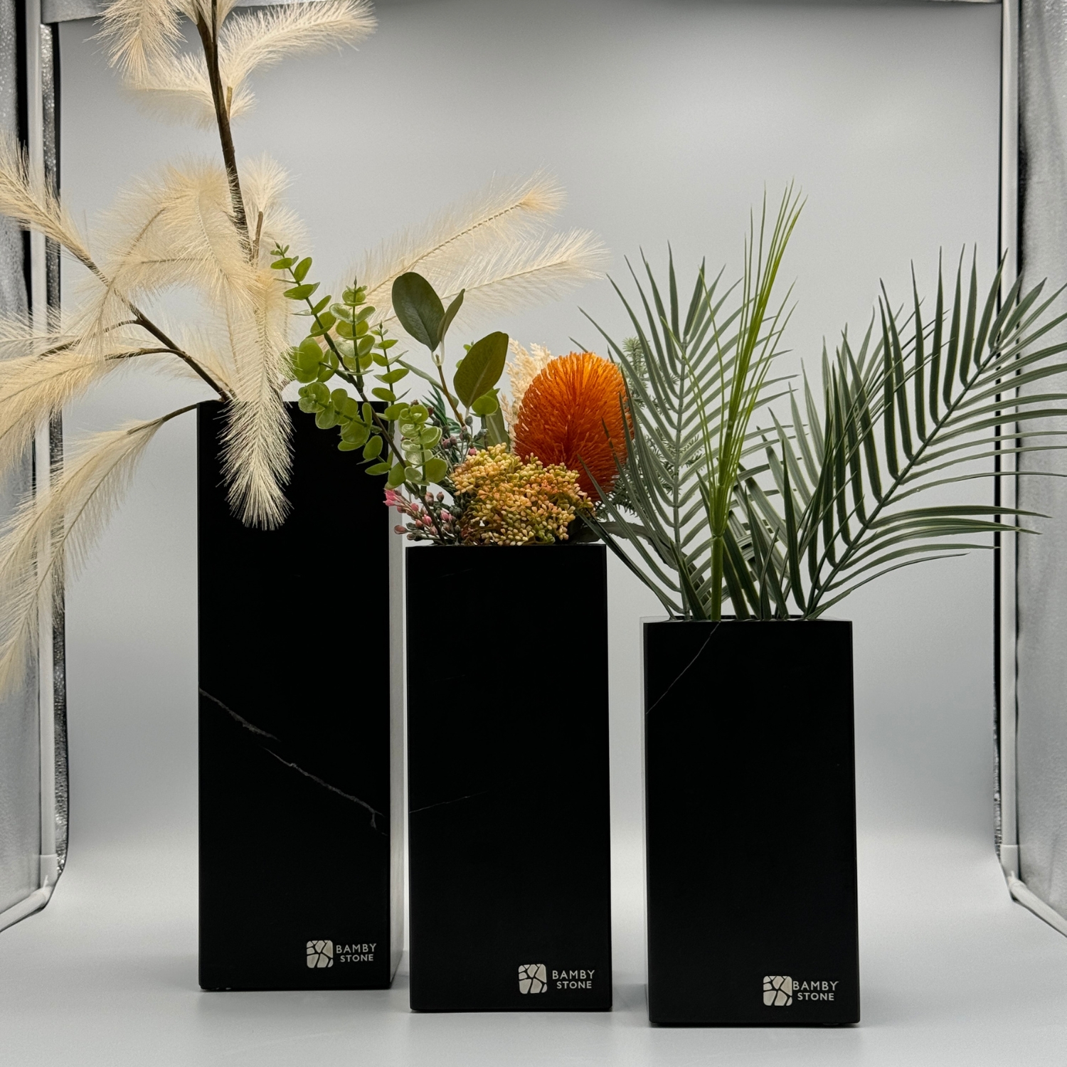 Black Marble Trio Vase Set