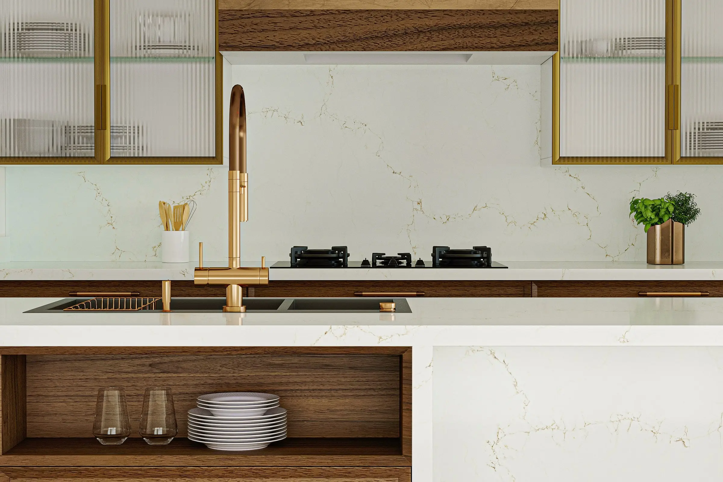 Asteria Gold Modern Kitchen setup