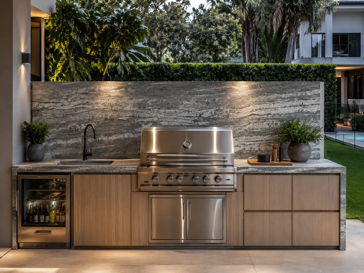 Graphite Silver Travertine BBQ Area