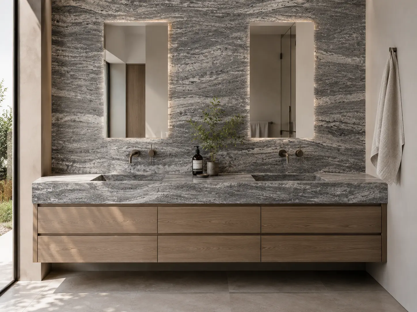 Graphite Silver Travertine Bathroom